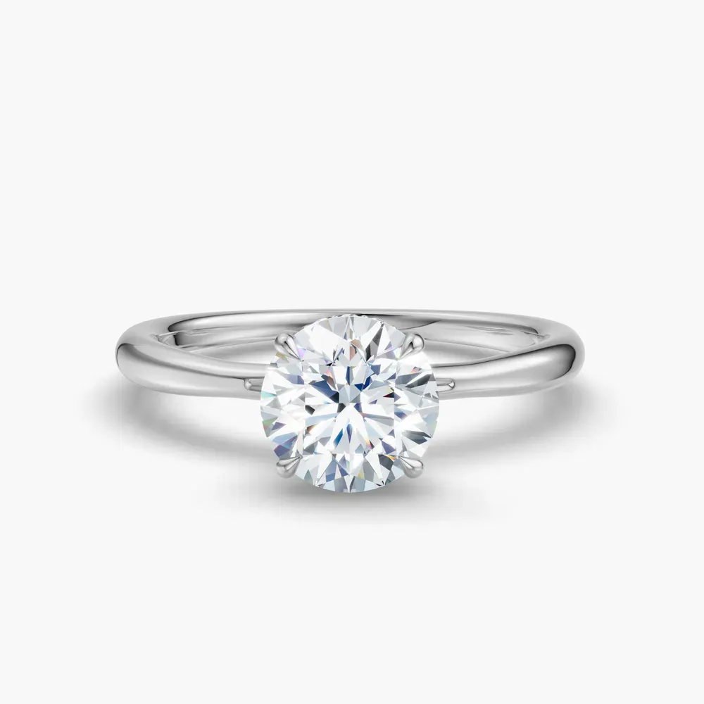 Certified 1 carat Natural Diamond Round Cut Hidden Halo, Solitaire, Four Prong Engagement Ring in 14K White Gold-Anomis