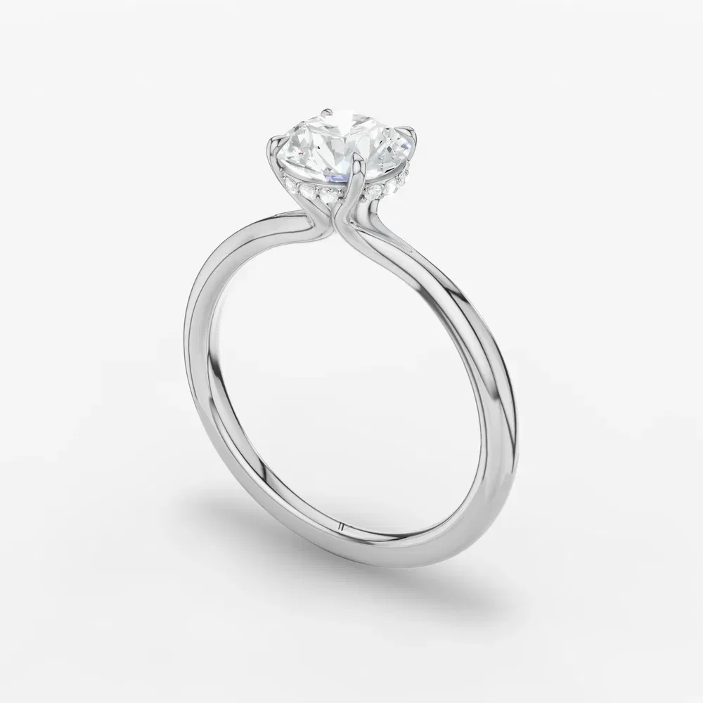 Certified 1 carat Natural Diamond Round Cut Hidden Halo, Solitaire, Four Prong Engagement Ring in 14K White Gold-Anomis