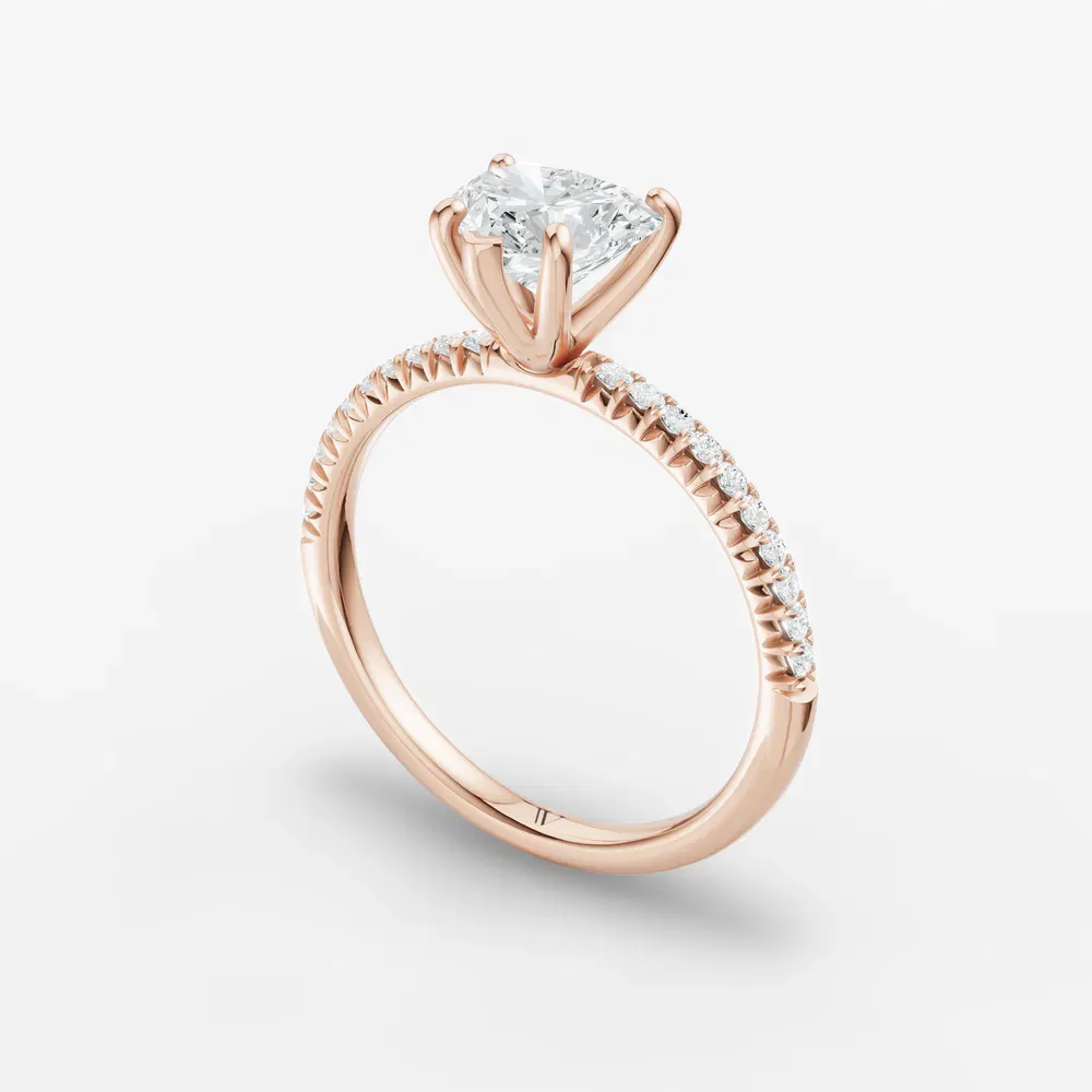 Certified 1 carat Natural Diamond Heart Cut Pavé, Classic, Simple Engagement Ring in 14K Rose Gold-Glaciry