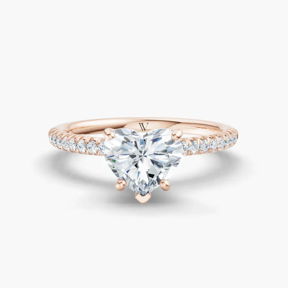 Certified 1 carat Natural Diamond Heart Cut Pavé, Classic, Simple Engagement Ring in 14K Rose Gold-Glaciry