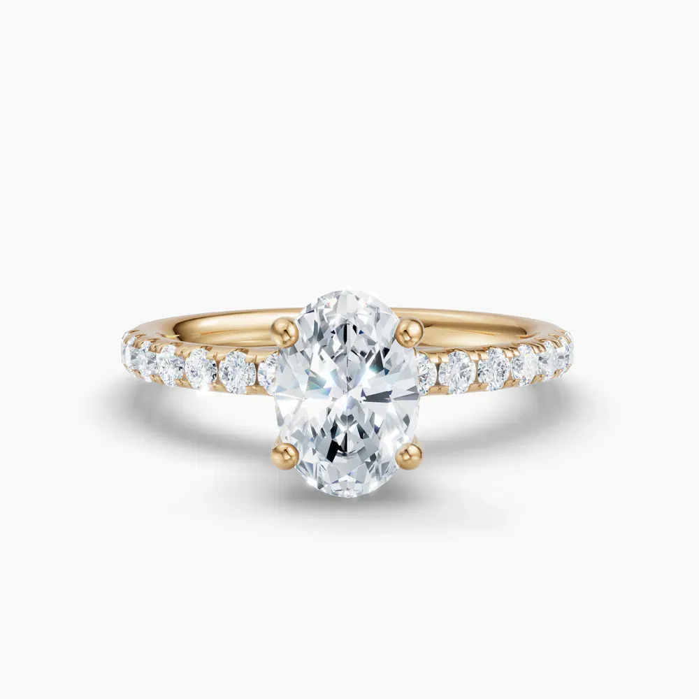 Certified 1 carat Natural Diamond Oval Cut Pavé, Hidden Halo Engagement Ring in 14K Yellow Gold-Decna