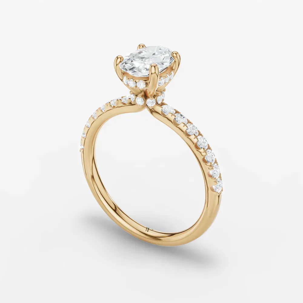 Certified 1 carat Natural Diamond Oval Cut Pavé, Hidden Halo Engagement Ring in 14K Yellow Gold-Decna