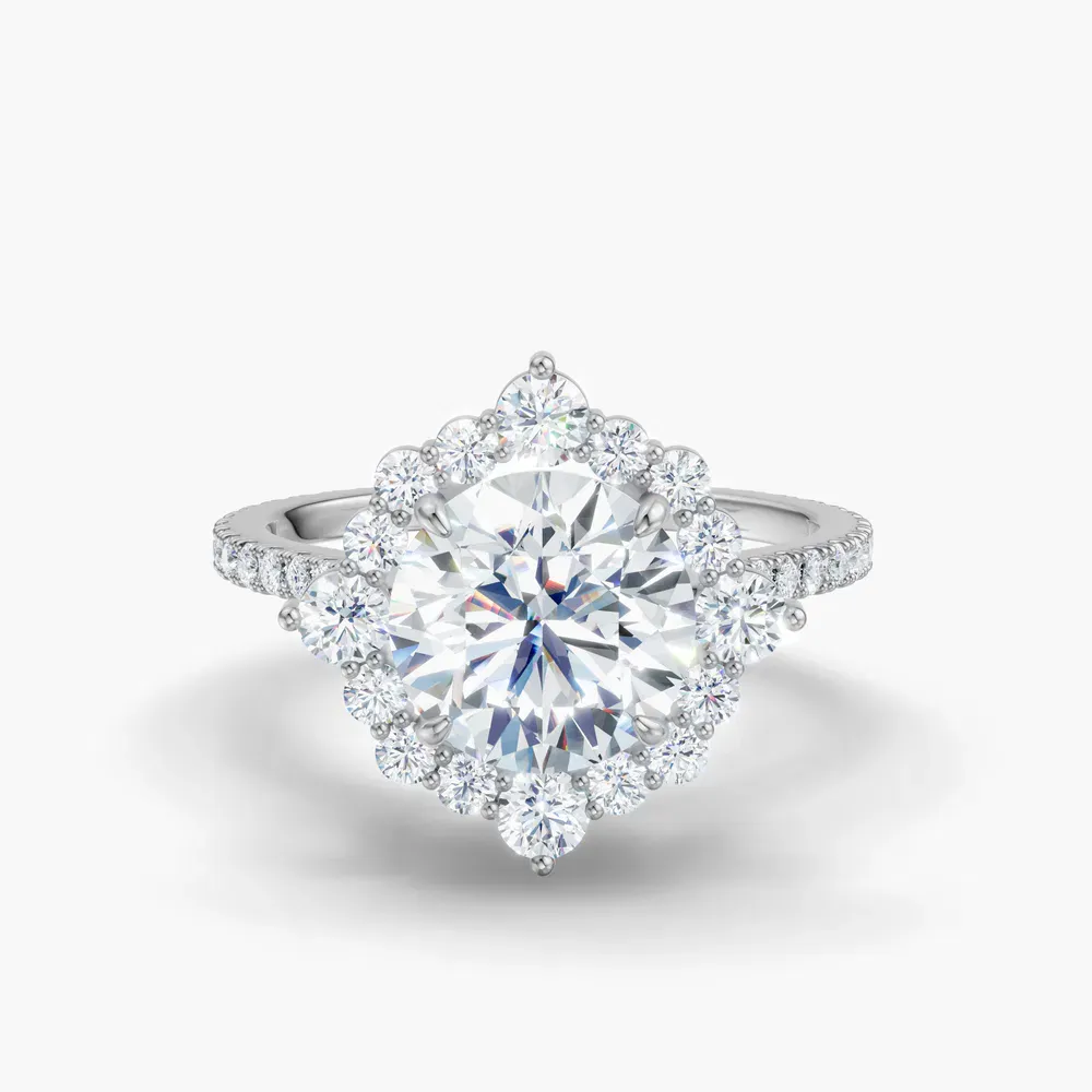 Certified 1 carat Natural Diamond Round Cut Hidden Halo, Halo, Cathedral Engagement Ring in 14K White Gold-Cylen