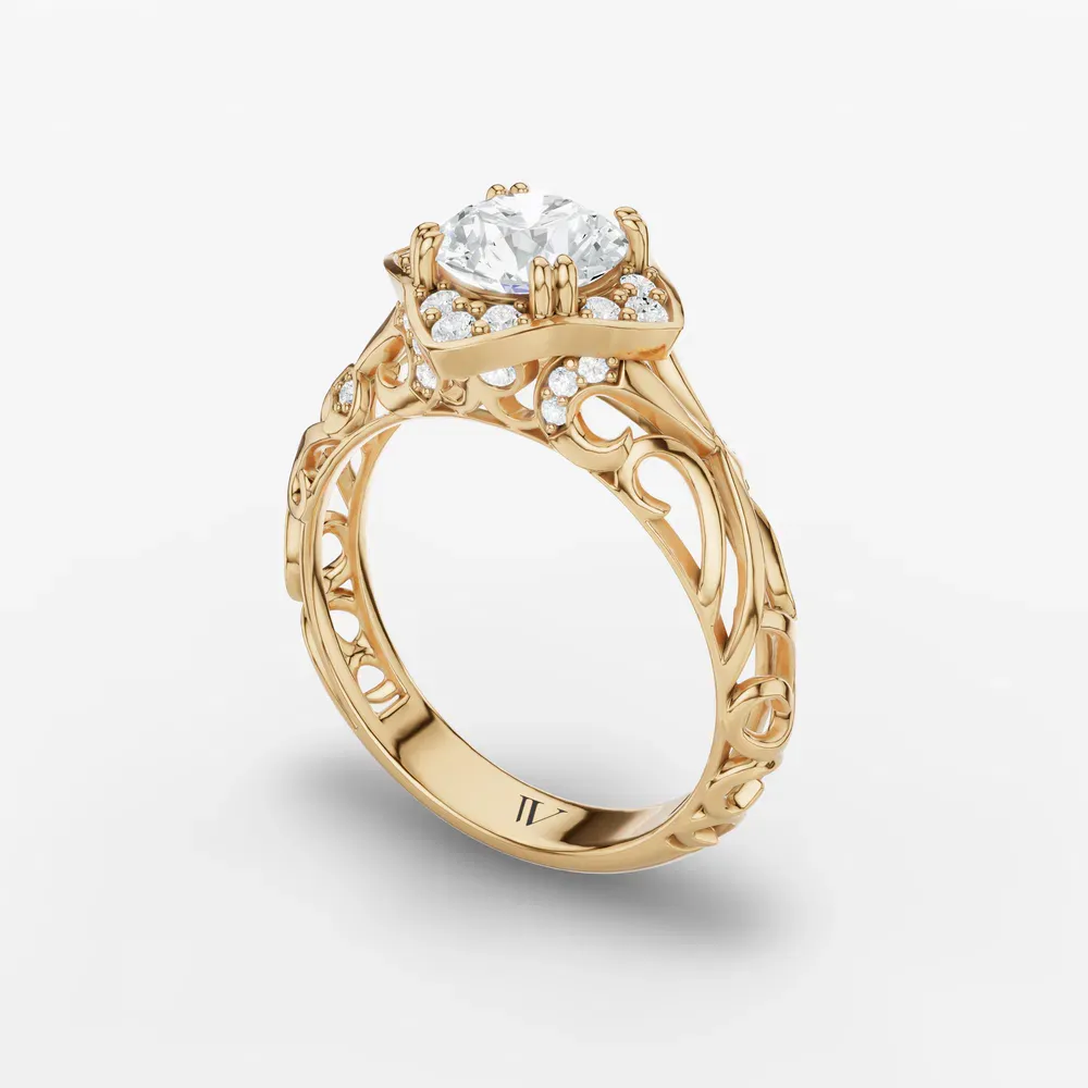 Certified 1 carat Natural Diamond Round Cut Halo, Unique, Twist Engagement Ring in 14K Yellow Gold-Larimar