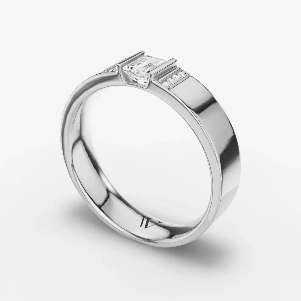 Certified 0.5 carat Natural Diamond Emerald Cut Men's Engagement Ring in 14K White Gold-Zirra