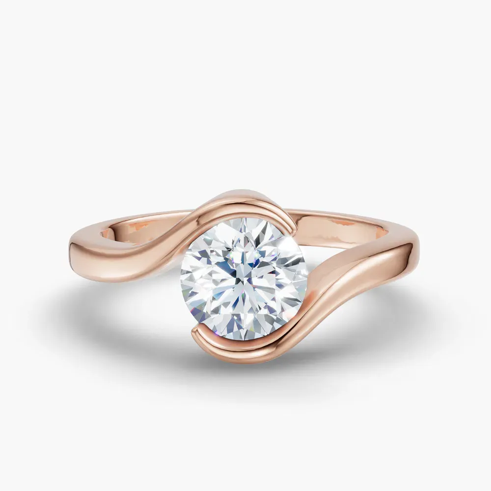 Certified 1 carat Natural Diamond Round Cut Solitaire, Modern, Bezel Engagement Ring in 14K Rose Gold-Rylen