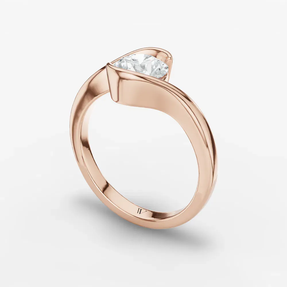 Certified 1 carat Natural Diamond Round Cut Solitaire, Modern, Bezel Engagement Ring in 14K Rose Gold-Rylen