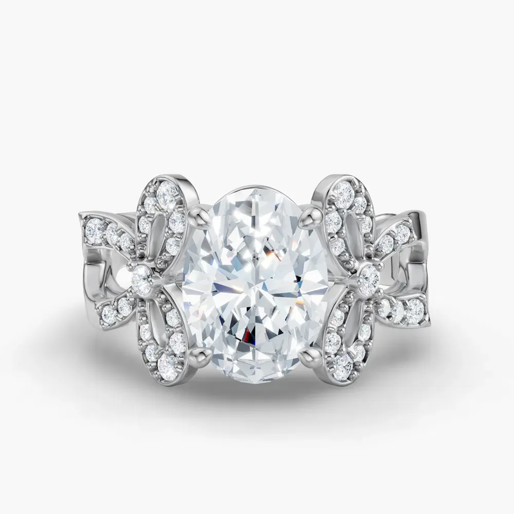 Certified 2 carat Natural Diamond Oval Cut Split Shank, Unique Engagement Ring in 14K White Gold-Qexal