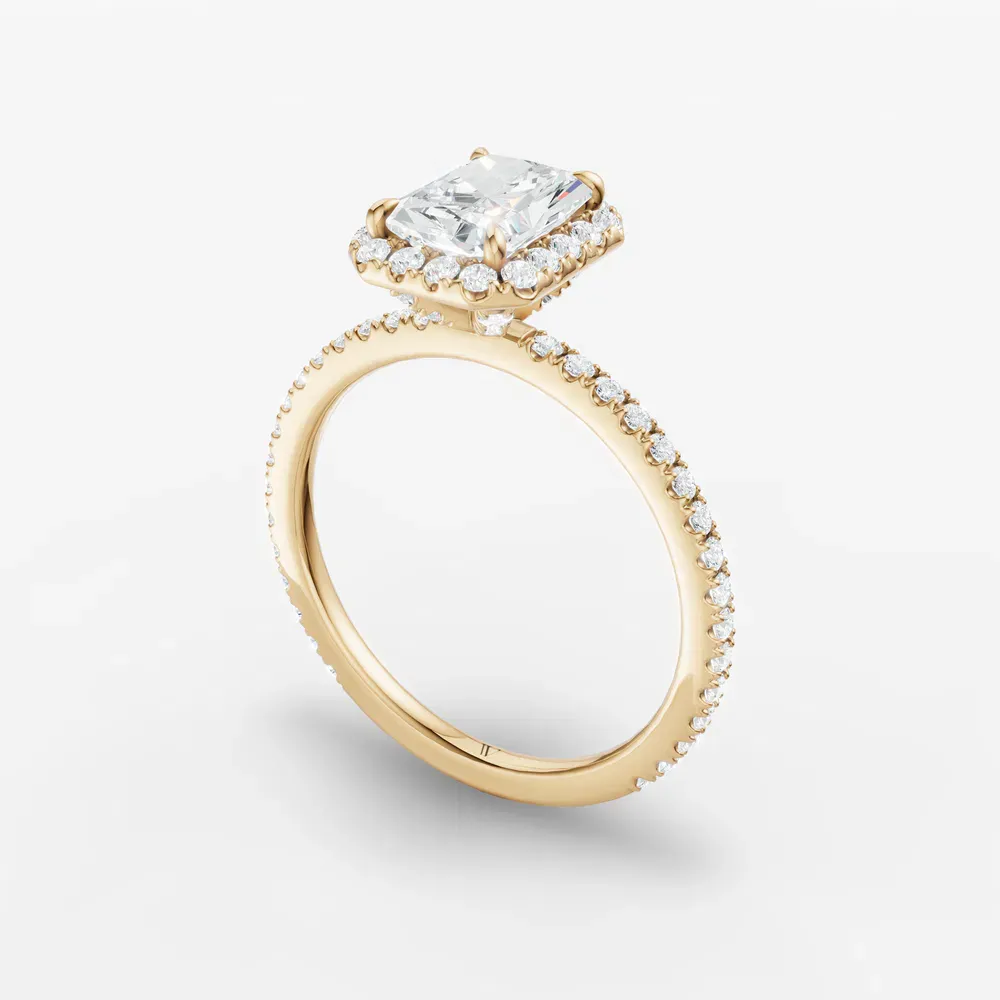 Certified 1 carat Lab Grown Diamond Radiant Cut Pavé, Halo, Hidden Halo Engagement Ring in 14K Yellow Gold-Jynl