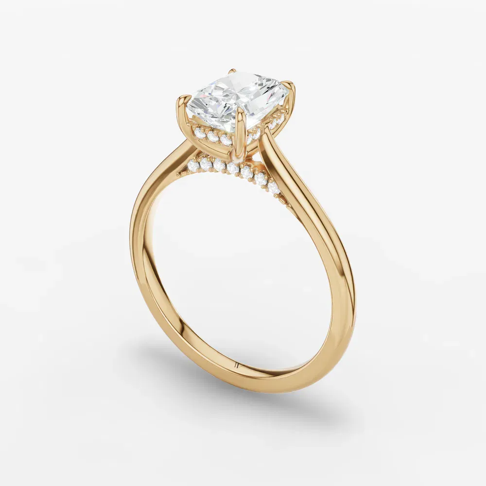 Certified 1 carat Lab Grown Diamond Radiant Cut Hidden Halo, Cathedral, Solitaire Engagement Ring in 14K Yellow Gold-Wrenq