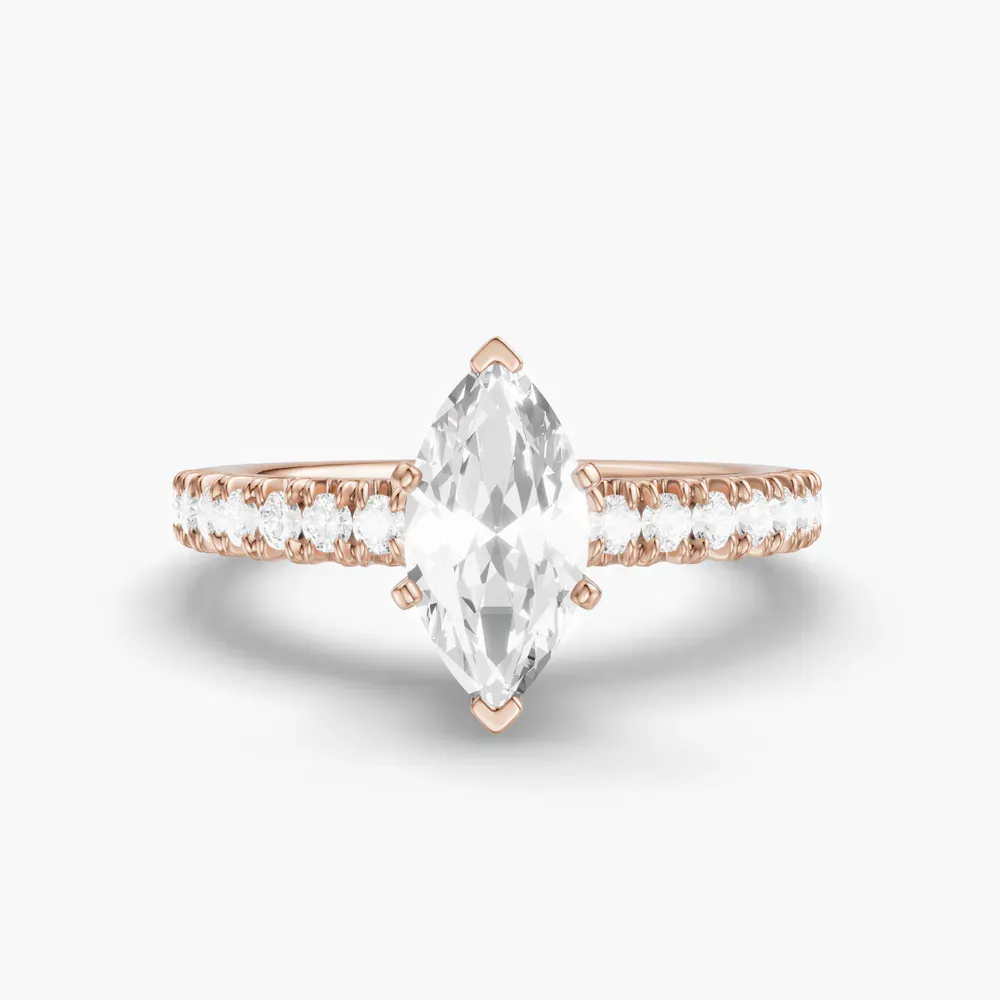 Certified 1 carat Lab Grown Diamond Marquise Cut Pavé, Classic, Simple Engagement Ring in 14K Rose Gold-Nela