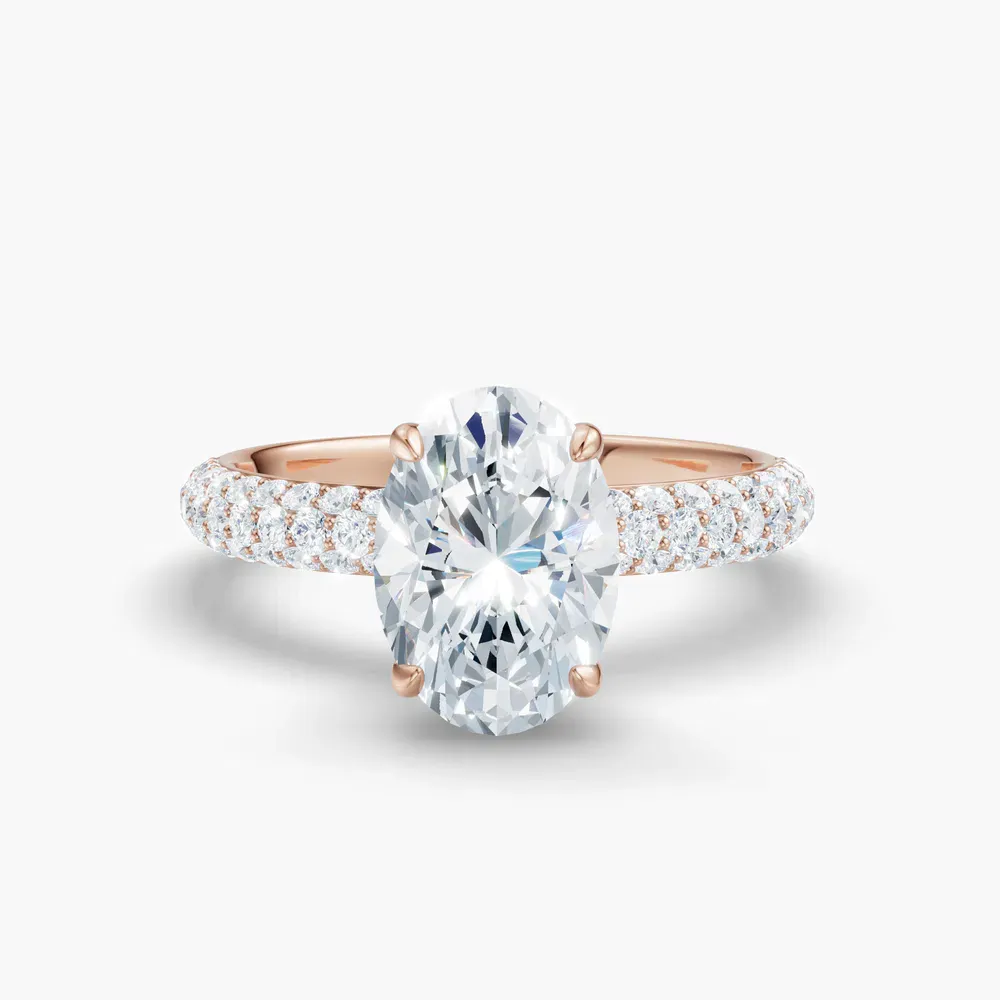 Certified 1 carat Lab Grown Diamond Oval Cut Pavé, Hidden Halo Engagement Ring in 14K Rose Gold-Lyre 