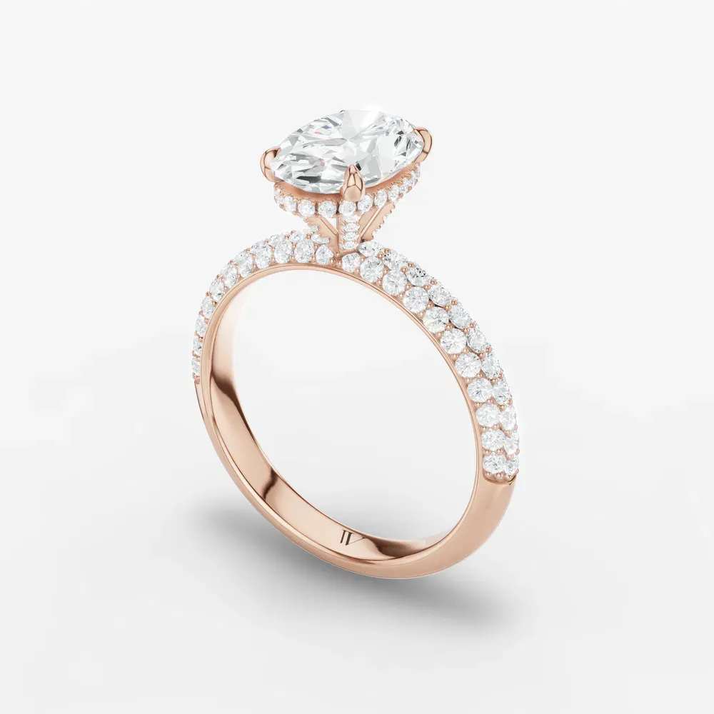 Certified 1 carat Lab Grown Diamond Oval Cut Pavé, Hidden Halo Engagement Ring in 14K Rose Gold-Lyre 